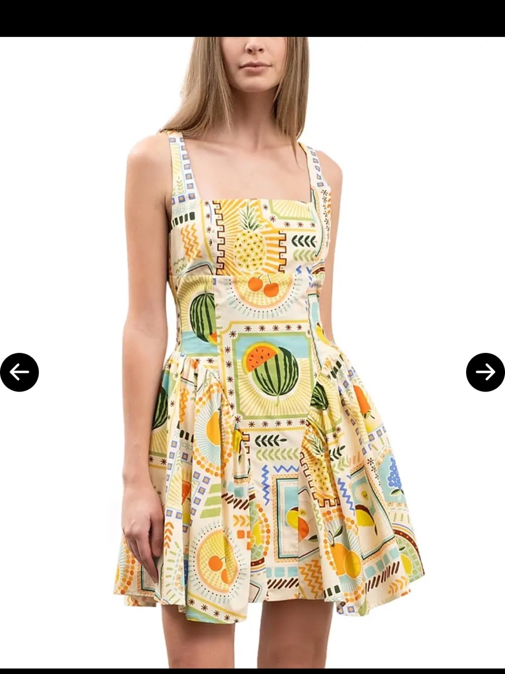 Moon River Yellow Fruit-Print Square-Neck Mini Dress XS